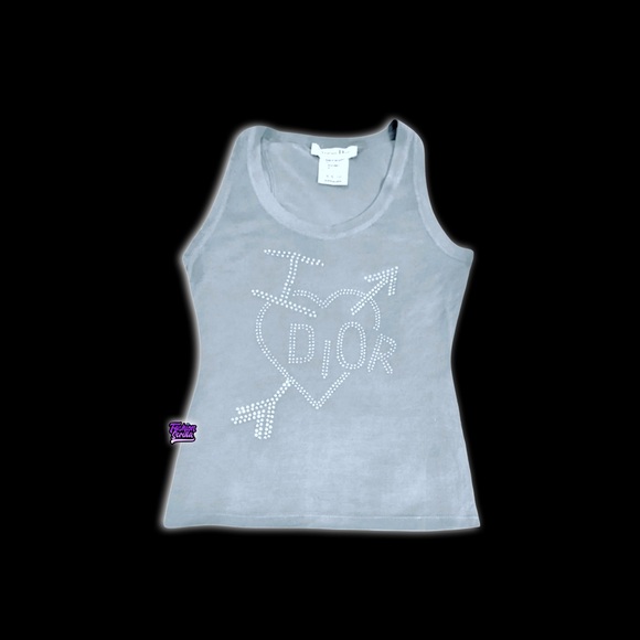 Dior Tops - Christian Dior 2000s I heart Dior Cupid Arrow Diamanté Crystal Heart Tank Top